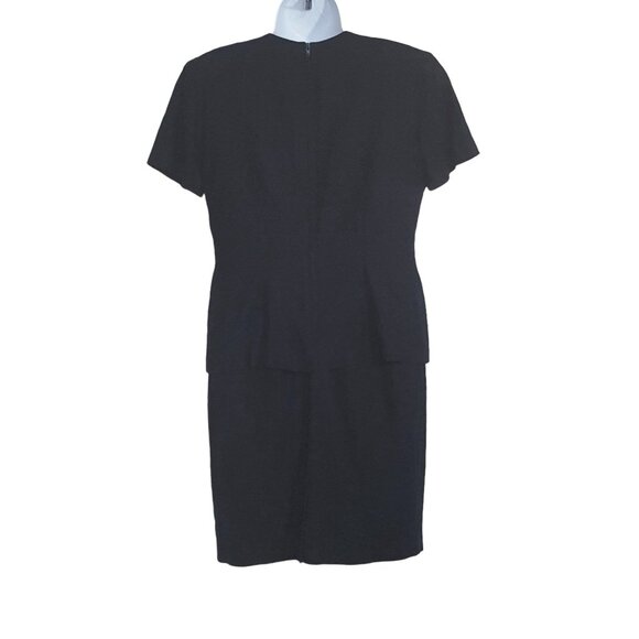 Vintage 80s Dress 8P Sheath Navy Blue White Piping Knee Lined Zip Linen Blend - Picture 4 of 8